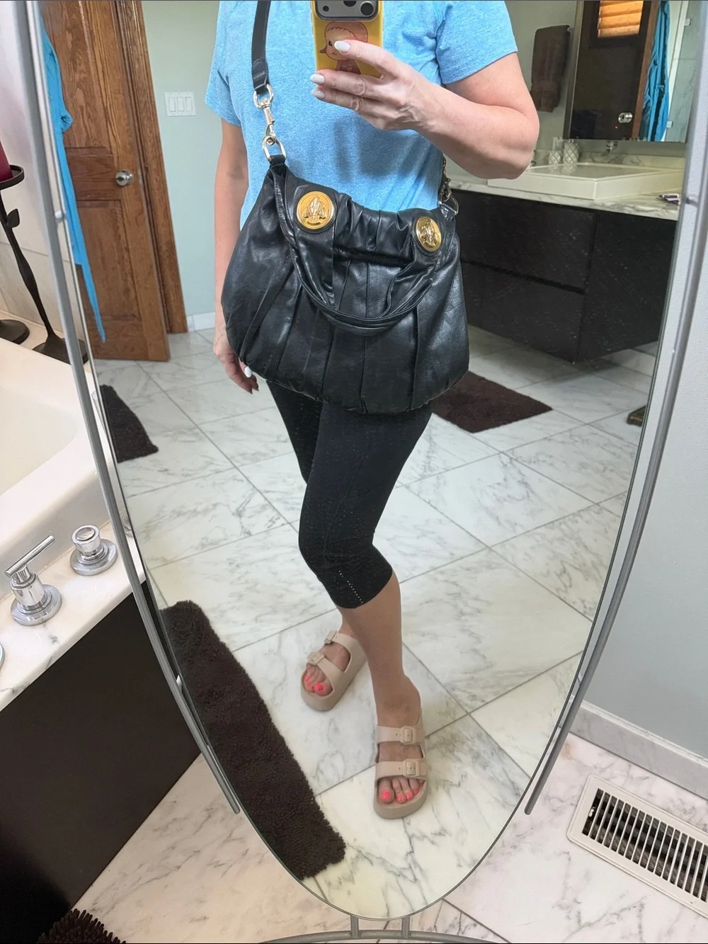 Gucci Black Leather Hobo Bag with Gold Medallions